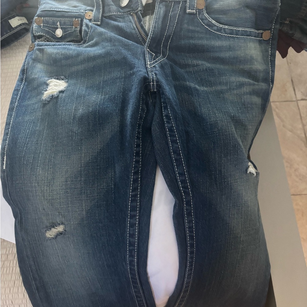 True Religion Blue Relaxed Jeans Distressed Style